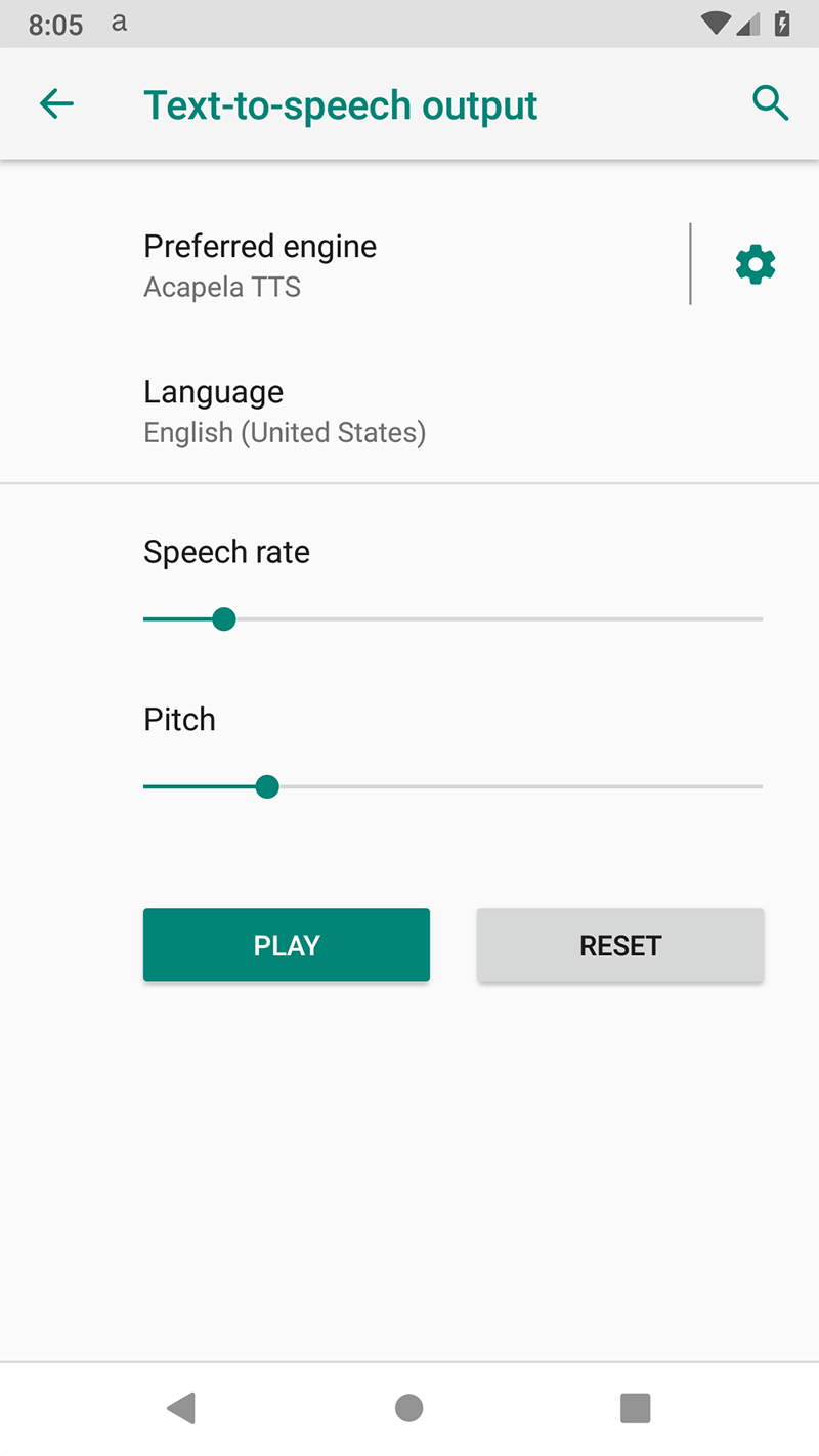 Acapela TTS Voices - Google Play - configuration